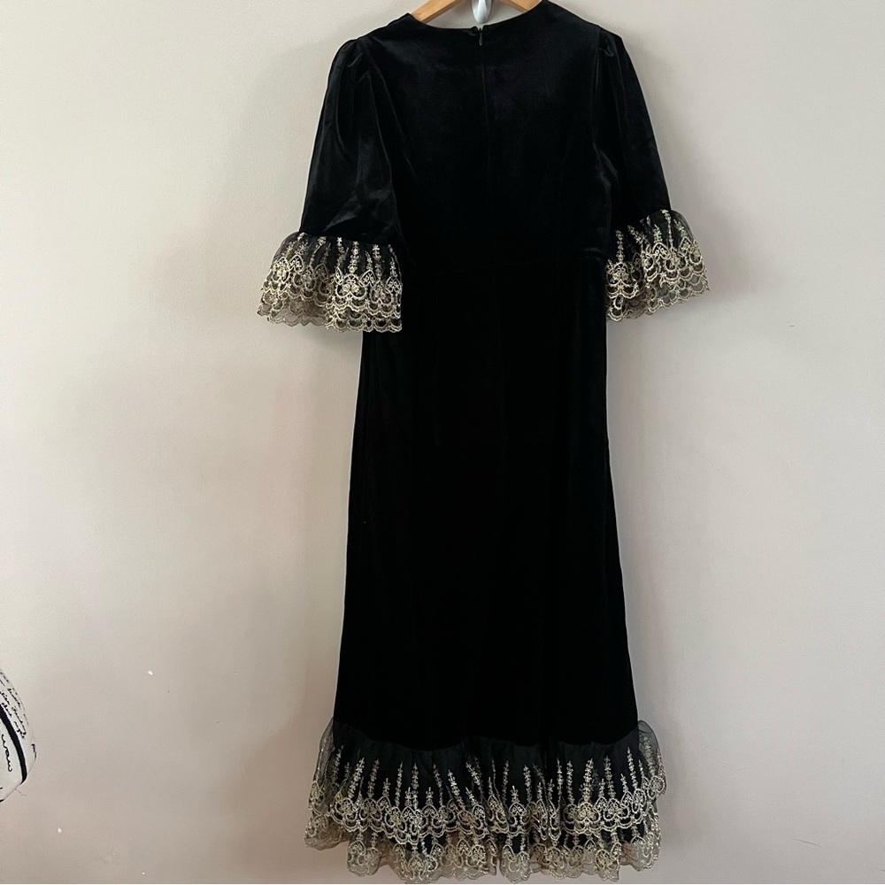 Tuckernuck pomander place velvet Lillith midi dress ladies size large black gold - Picture 8 of 12